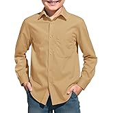 Haloumoning Boys Long Sleeve Dress Shirts Collared Button-Down Shirt School Uniform Shirts with Chest Pocket 5-14 Years