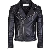 DECIMAL Men's Black REAL Lambskin Leather Biker Jacket VINTAGE GENUINE MOTORCYCLE JACKETS FOR MEN