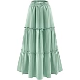 BOMAROLAN Women's Maxi Skirts Summer Elastic High Waist Boho Flowy Skirt A Line Long Skirts Ruffle Swing Beach Skirts