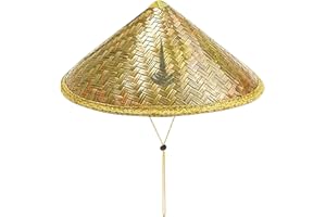 36cm Chinese Straw Hat, Vietnamese Hats for Adults Women Men, Vintage Chinese Rice Bamboo Hat with Adjustable Chin Strap for 