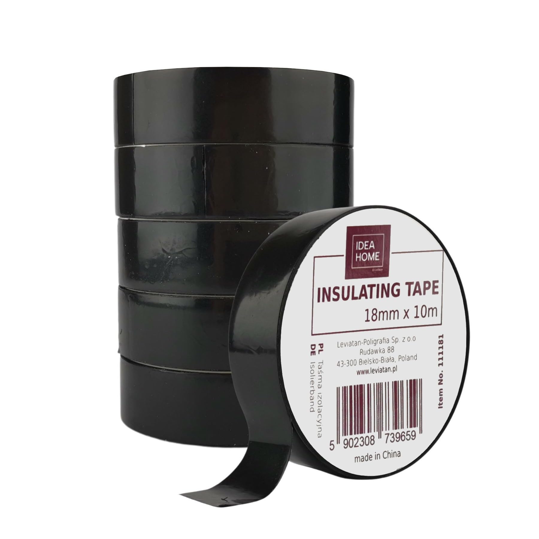 IDEA HOME Pack of 6 Insulation Tape Black 18 mm x 10 m PVC - Black Electrical Tape for Cable Repair, Highly Flexible with Strong Adhesion, Chemical Resistant, Waterproof