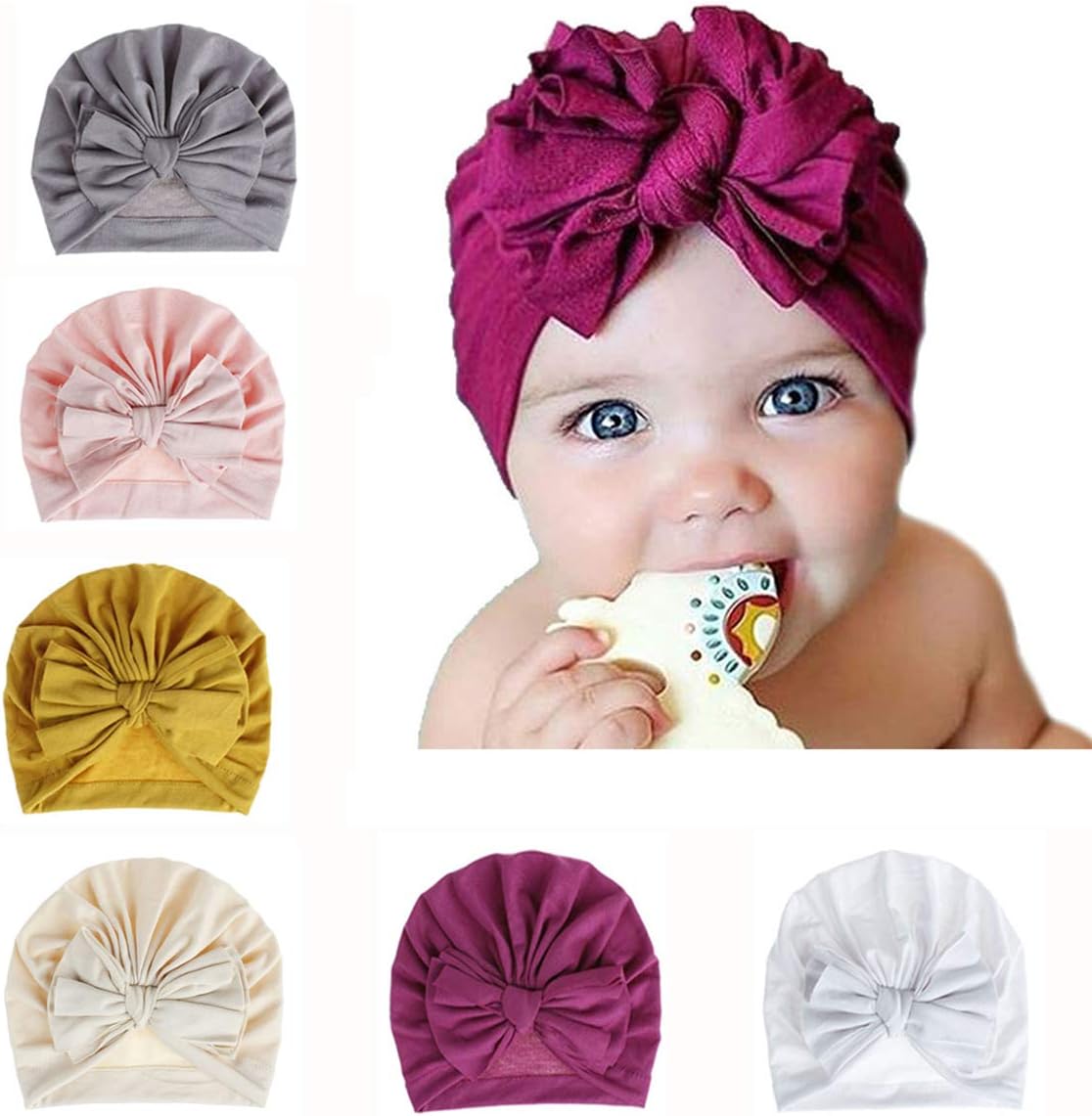6 PCS Baby Girl Hat Newborn Hospital Hat Infant Toddler Turban Nursery Beanie Headwrap