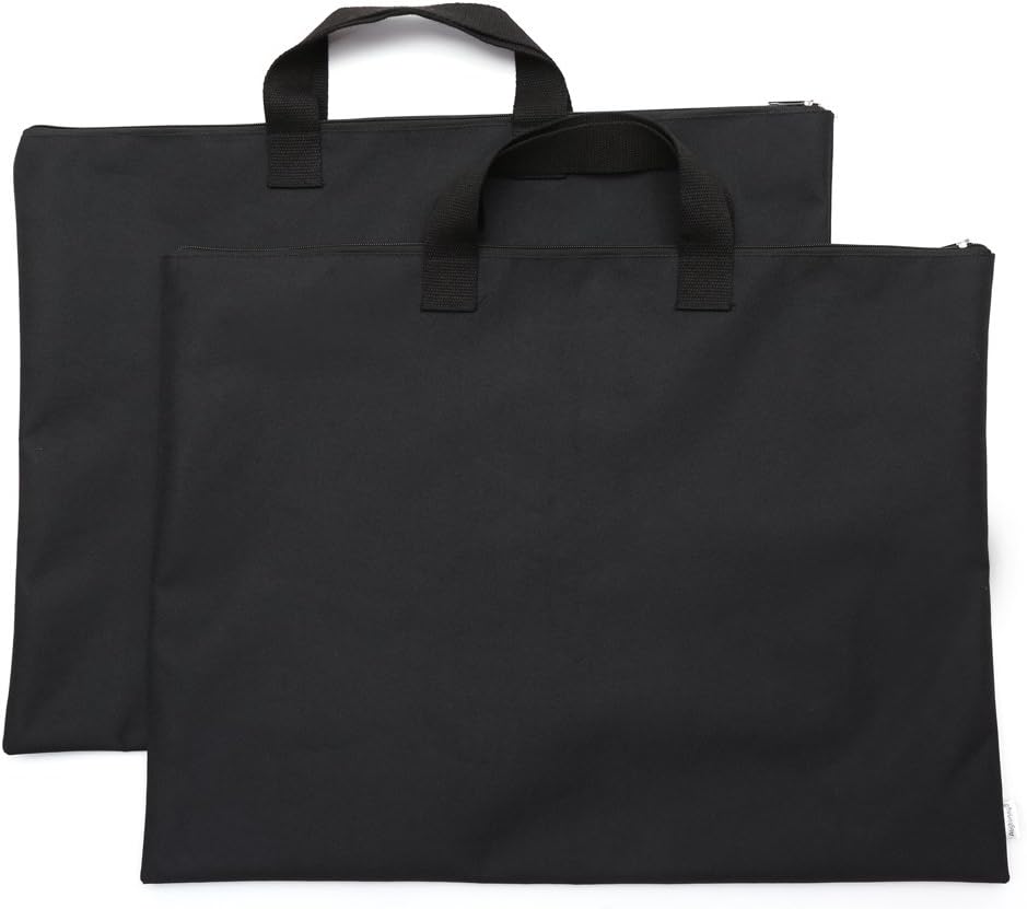 Augbunny 600D Portfolio Waterproof with Handle and Zipper for Student and Artist 2-Pack, Black, M