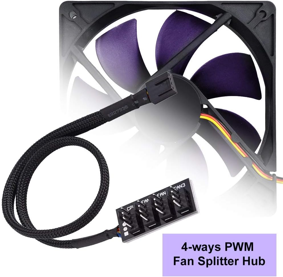 YieJoya PWM Fan Hub, Fan Power Supply Cable Splitter 4 PIN/3PIN Sleeved Hub Adapter Cable - Image 3