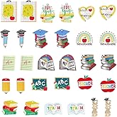 SUNNYCLUE 1 Box 30Pcs 15 Styles Acrylic Teacher Charms Teach Charm Small Pencil Book Apples Appreciation Student Back to School Charms for Jewelry Making Charms Diy Earring Necklace Teacher's Day Gift