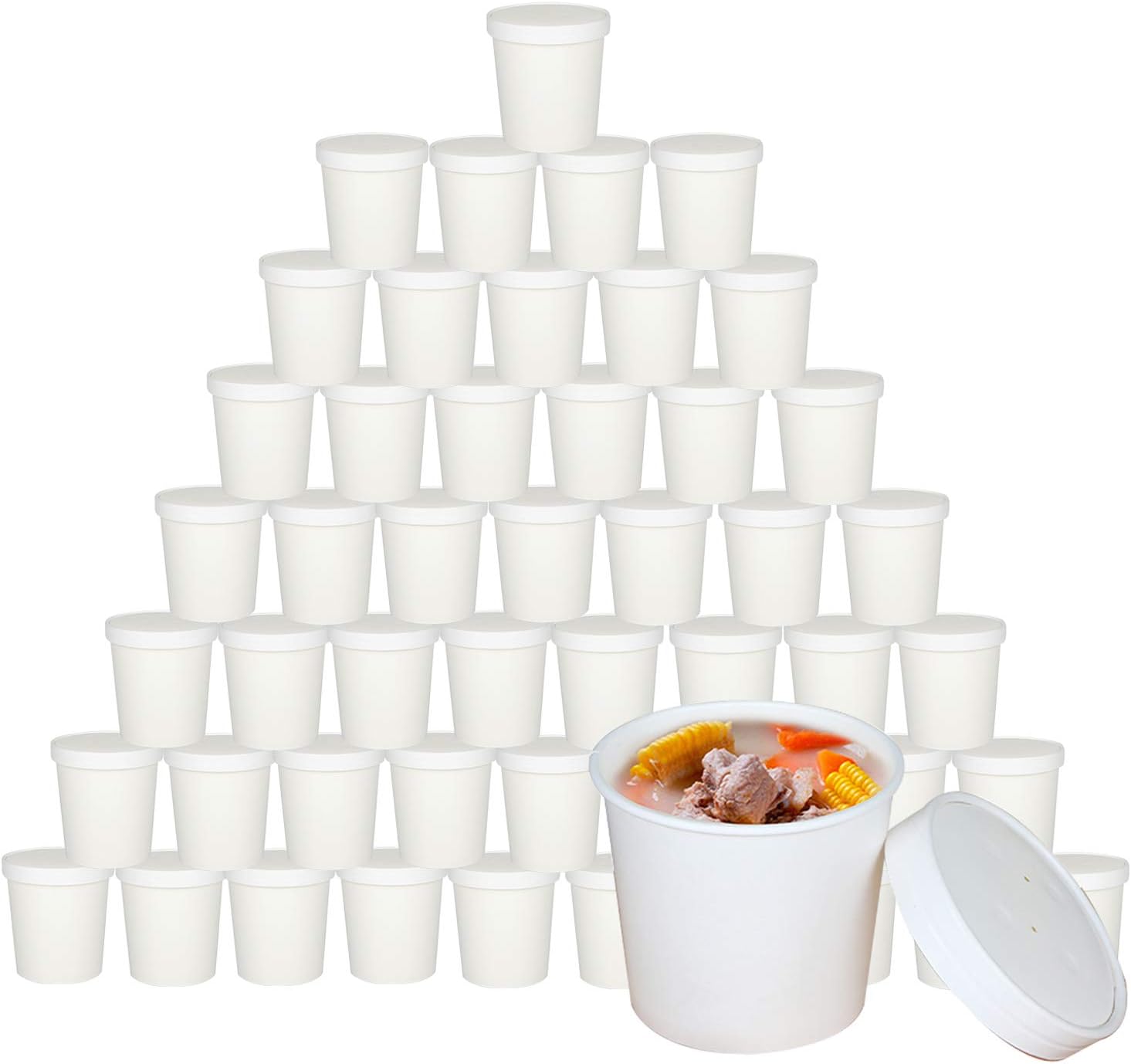 Disposable Take Out Kraft Food To-Go Containers/Soup Containers, Deli Food Storage with Airtight Lids, Stackable Pails 50 Packs for restaurant,To-Go Lunch or Food Service (12 OZ White)