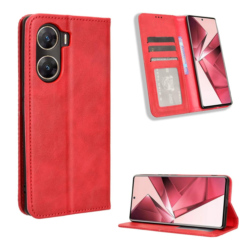 Vivo V29e 5G Case [Wallet Case] [Kickstand] [Card Slots] [Magnetic Flip Cover] Compatible with Vivo V29e 5G Smartphone(Red)