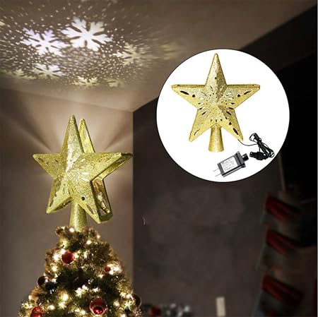 Luci Di Natale A Stella.Wivion Luce Di Natale Puntale Dell Albero Di Natale Stella Luci Per La Decorazione Di Festa Casa Stanza Interno Puntale Dell Albero Di Natale Della Stella Led Girando Fiocco Di Neve Delicatezza Amazon It Casa