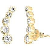 PAVOI 14K Gold Plated Sterling Silver Post Cubic Zirconia Ear Crawler Earrings - Tiny Faux Diamond Sterling Silver Post Ear Climber Fashion Earrings for Women