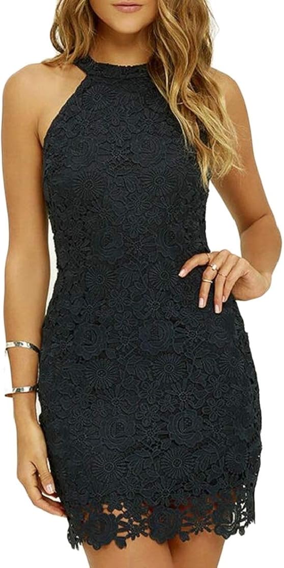 H&E Women's Fashion Sleeveless Lace Bodycon Halter Sexy Dress Amazon.co.uk Clothing
