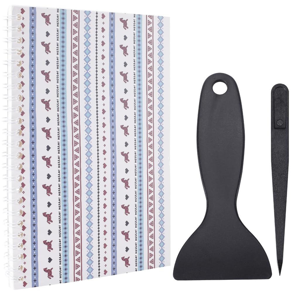 CRASPIRE 32 Pages Sticker Collecting Album Book A5 Spiral Bound Notebook Purple Floral Reusable Sticker Storage Book Notepads Labels with Plastic Spatula and Anti-Static Beading Tweezer Collection