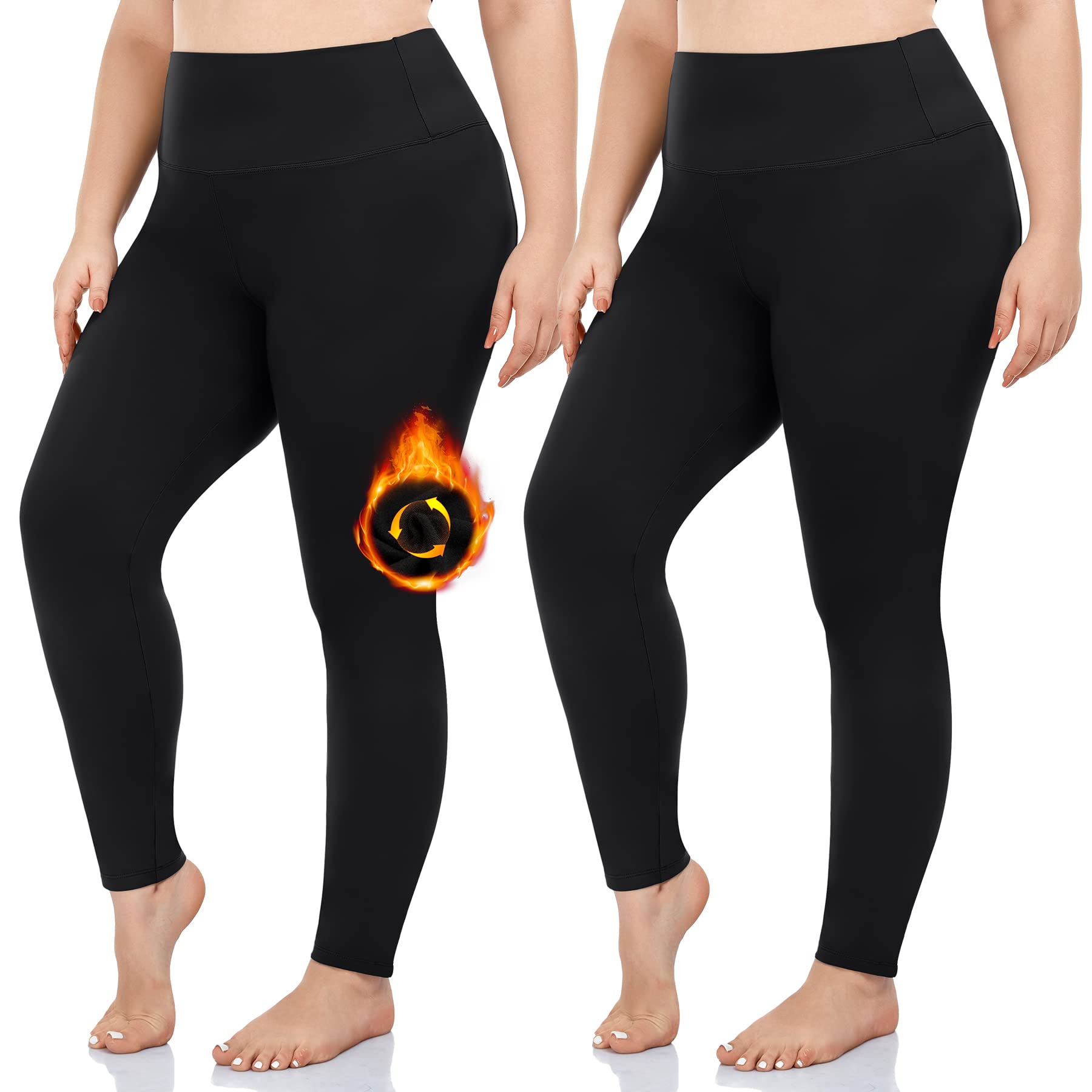 Photo 1 of FULLSOFT 2 Pack Plus Size Fleece Lined Leggings for Women - High Waist Stretchy 1X-4X Yoga Pants - Thermal Leggings for Winter Workout Running(4XL-Black,Black)
