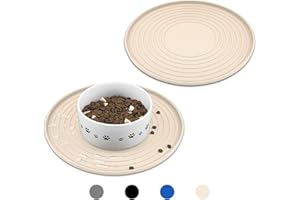 Ptlom Silicone Pet Feeding Mat for Dogs and Cats Placemat 2 Pack, Non-Slip Waterproof Dog Bowl Mats for Food and Water, Small Medium Pets Puppy Tray Mat Prevent Residues Spill to The Floor, Beige