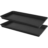 VUWEZ 2 Pack Plant Saucer Tray Rectangular, Plant Growing Nursery Trays, Heavy Sturdy Seed Starting Trays, Plants Starter Saucers for Indoors No Holes, Seed Starter Growing Tray (17.5"x10.6", Black)