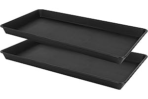 VUWEZ 2 Pack Plant Growing Nursery 1020 Trays, Plant Saucer Tray, Heavy Sturdy Seed Starting Trays, Plant Starter Trays for Indoors No Holes, Seed Starter Growing Tray (22"x11.2", Black)