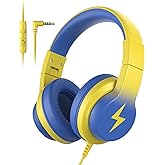 Candy Bila Kids Headphones, Wired Headphones for Kids Over Ear with Microphone, 85/94dB Volume Limiter Headphone for Girls Boys, Foldable Headphone for Learning & Entertainment, Light Yellow