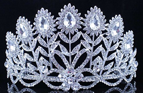 Janefashions Flowers Clear Austrian Crystal Rhinestone Tiara Crown Bridal Prom Pageant T11887