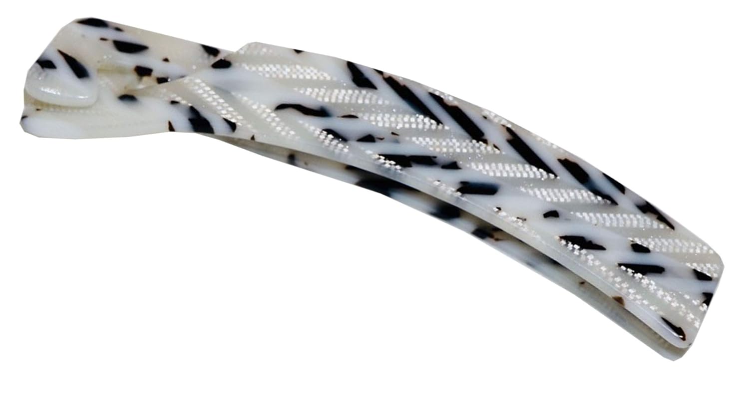 French Amie Elongated Curve Black and White Handmade 4 inch Celluloid Acetate Banana Hair Clip for Ponytail