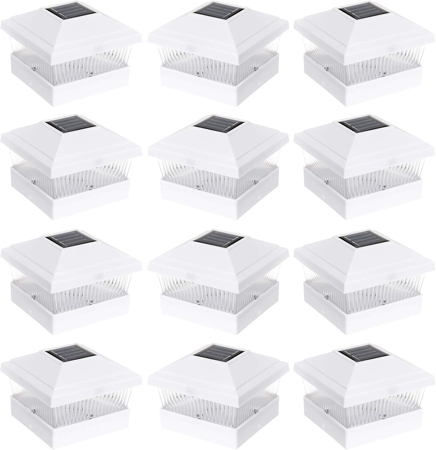 Solar Fence Post Cap Led Light For 5 X 5 Pvc Posts White 12 Pack Landscape Path Lights Amazon Com