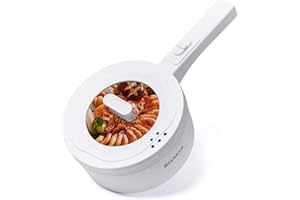 Rixhbvn Hot Pot Electric,700W Non-Stick Frying Pan,Rapid Noodles Cooker,Electric Pot,Mini Hot Pot for Steak,Egg,Oatmeal,Soup,with Power Adjustment,1.8L, White