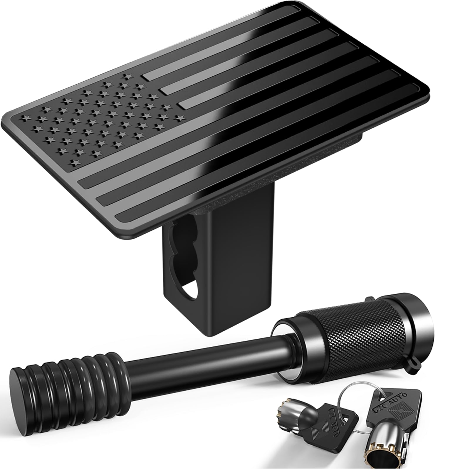 Photo 1 of 1 1/4 Inch American Flag Trailer Hitch Cover Plug with 5/8-Inch Pin Diameter Trailer Hitch Lock,1.25 Inch Hitch Cover Fits for 1.25 Inch Receivers,Black