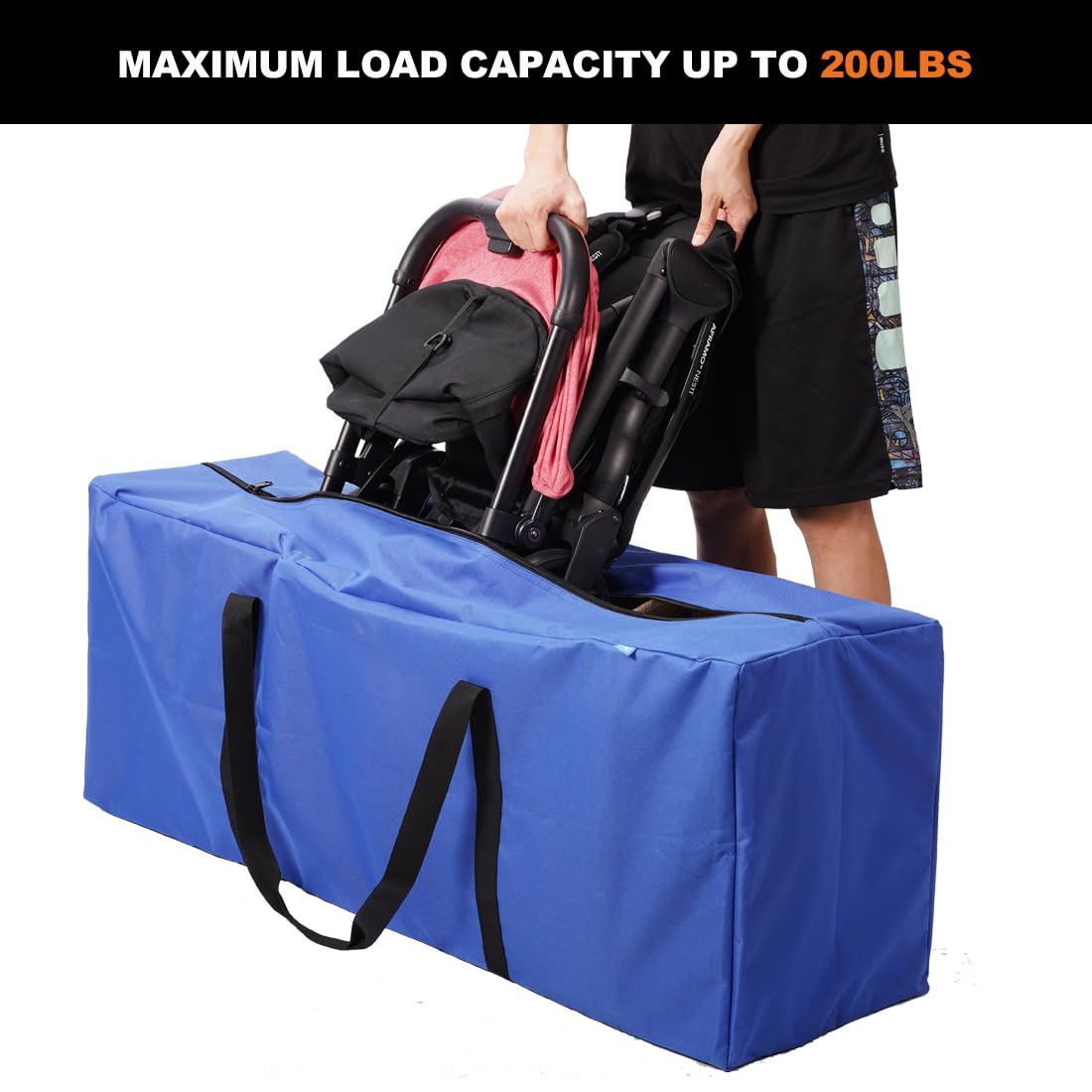 Sports Duffle Bag - Extra Large Travel Duffel Luggage Bag with Upgrade Zipper, Sturdy & Water Resistant, Black (Blue 45inch)