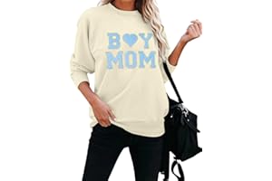 MAXIMGR Boy Mom Sweatshirt for Women: Mom Sweatshirts Mama Crewneck Sweatshirt Funny Letter Print Pullover Tops