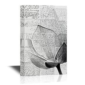 Black and White Canvas Wall Art - Lotus Petal on Vintage Flower Background - Gallery Wrap Modern Home Art | Ready to Hang - 12x18 inches