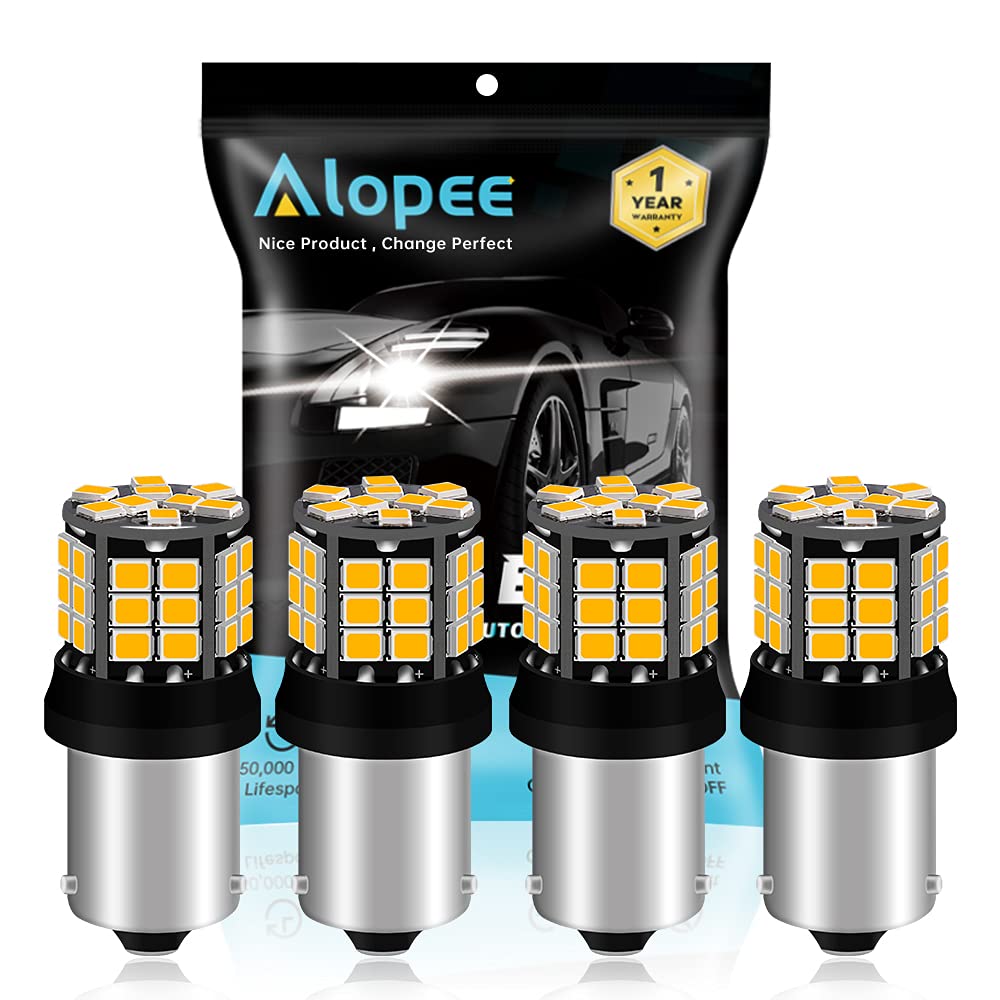 Alopee 4-Pack PY21W Led Indicator Bulb Amber RY10W 1056 BAU15S 7507 12496 Extremely Bright Non-Polarity 2835 39-SMD 12-24V LED Car Replacement Lights for Turn Signal Light Blinker Bulb