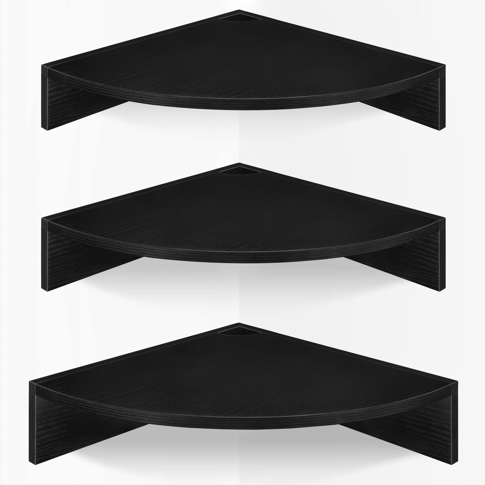 Photo 1 of Homode Corner Floating Shelves, Set of 3 Corner Shelves Wall Mounted with Cable Hole, 3 Tier Wooden Hanging Corner Storage Shelf for Bedroom, Living Room, Kitchen, Black