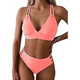 Tainehs Women's Push Up V Neck Bikini Sets Criss Cross Back Two Piece Bathing Suit