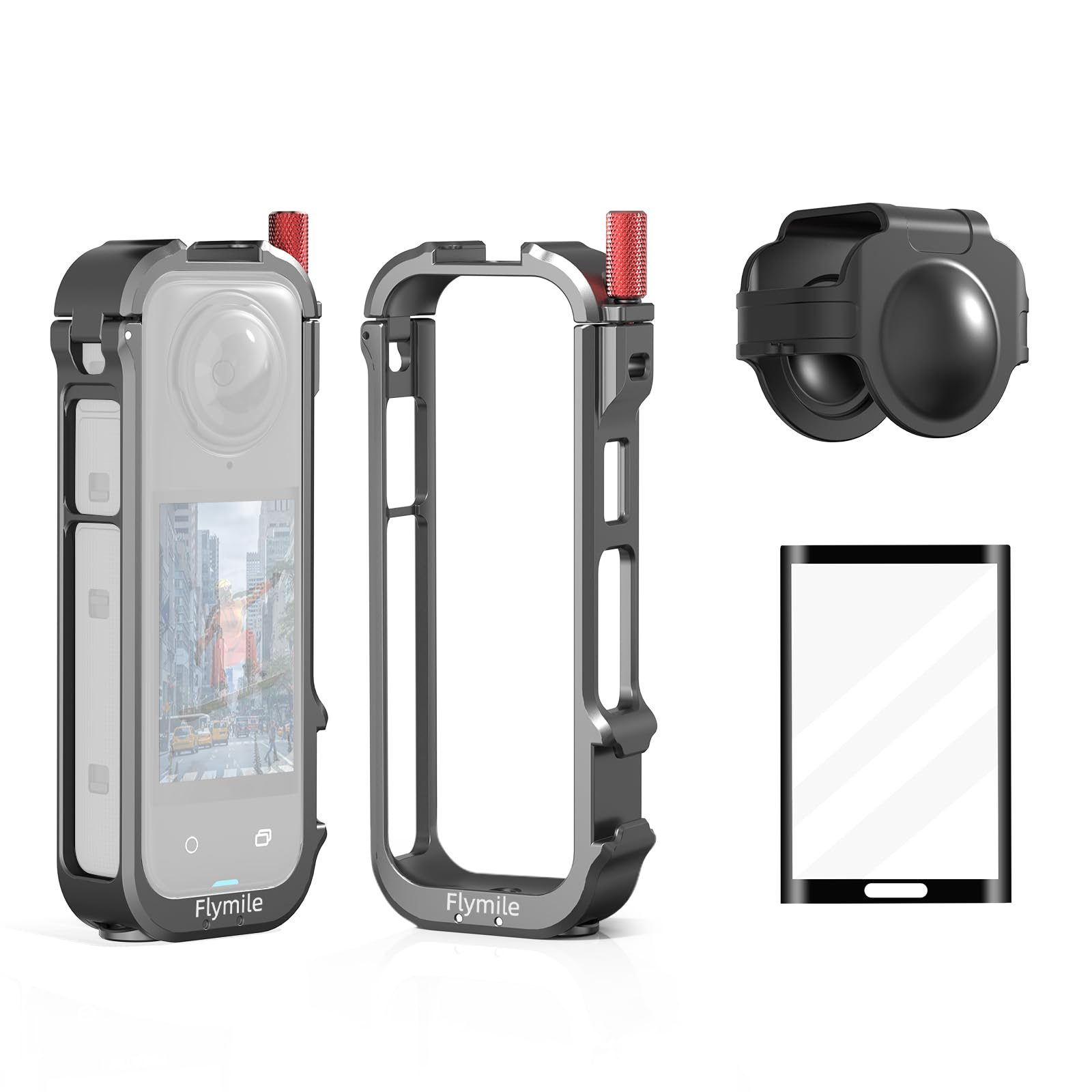 Utility Frame Cage for Insta360 X4, Aluminum Protective Case Cold Shoe Interface with 1/4" Threads Mount Folding with Silicone Lens Cap for Insta360 X4 Accessories