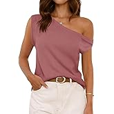 Cicy Bell Womens Off One Shoulder Tops Summer Ribbed Knit Tank Tops Trendy Casual Loose Fit Sleeveless Tee Shirts