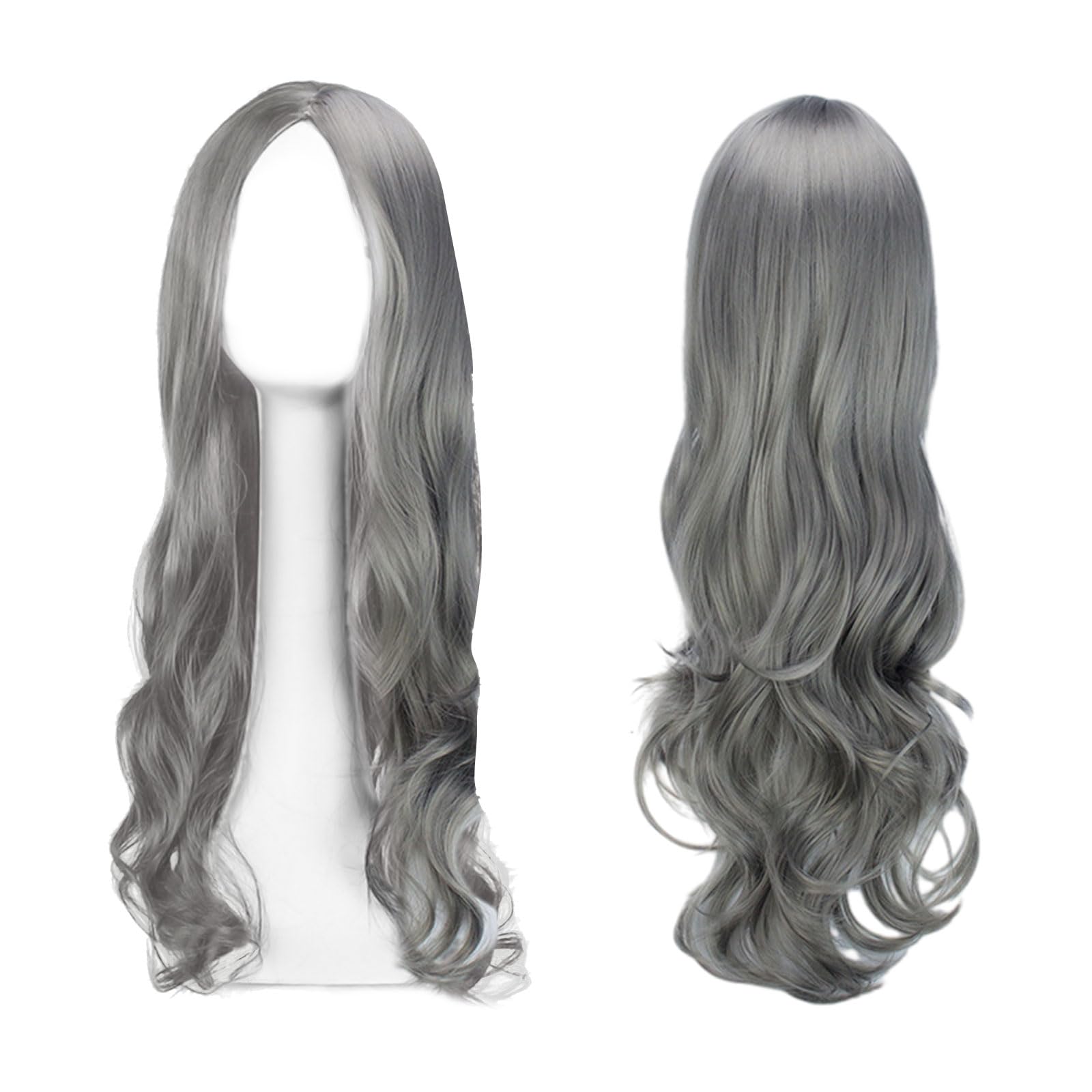 EUPSIIU Long Silver Grey Wave Wigs for Women, 27’’ Long Curly Wigs, Ladies Fancy Dress Wig Synthetic Hair Wig, Women's Full Hair Long Replacement Wig for Cosplay Party, Daily Use (Silver Grey)