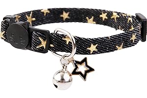 BOOMBONE Star Charm Studded Cat Collar Breakaway with Bell,Black Puppy Collars for Small Dogs