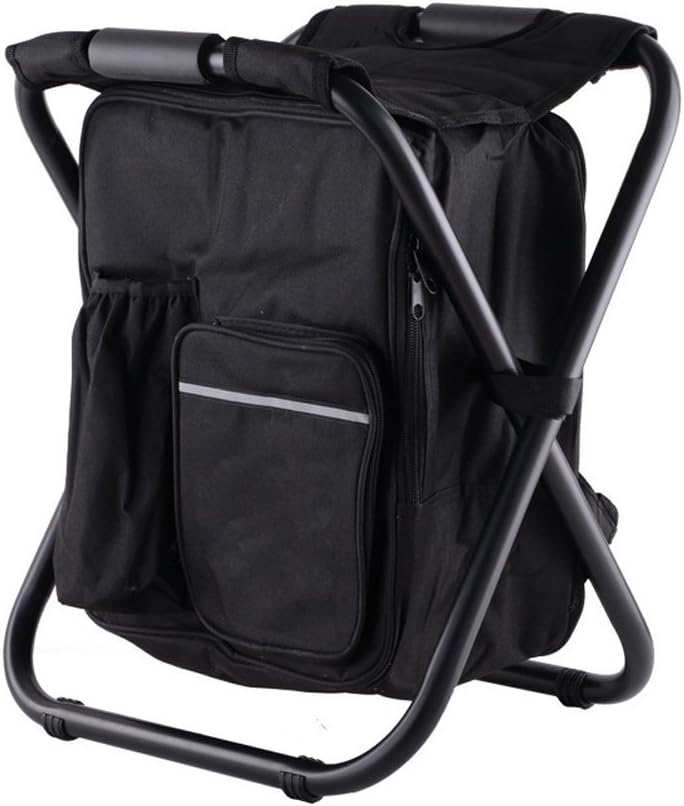 Nadalan Outdoor Folding Chairs Fishing Backpack Chair,Portable Camping Stool,Foldable Chair with Double Layer Oxford Fabric Cooler Bag for Fishing,Beach,Camping,House and Outing (Black)