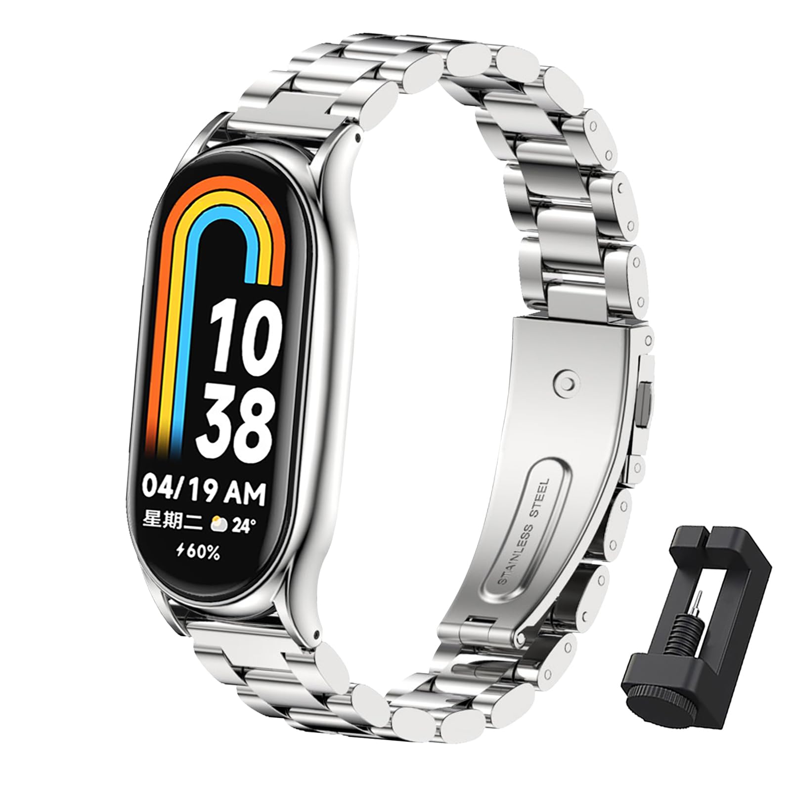 BDIG Bracelet Compatible with Xiaomi Mi Band 8 Premium Stainless Steel Metal Replacement Bracelet for Mi Band 8 Silver
