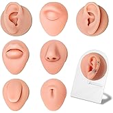 YONGDA 7Pcs Soft Silicone Piercing Body Parts with Display Stand | Realistic Ear, Nose, Lip, Tongue, Eyebrow, Belly Button Model Kit for Tattoo &amp; Piercing Training