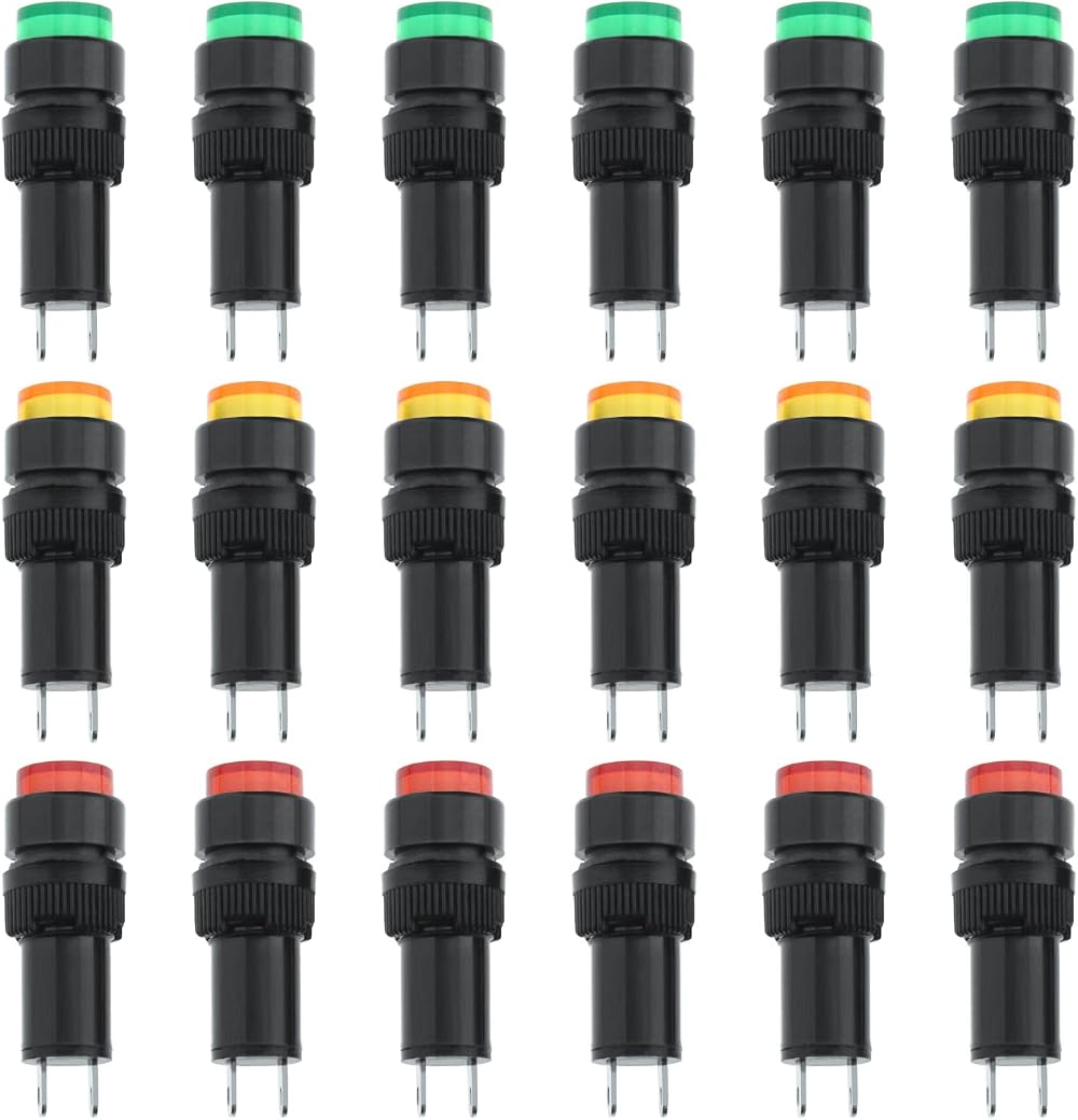 ECSiNG 18PCS 10mm LED Power Indicator Lights DC 12V Red Green Yellow Panel Mount