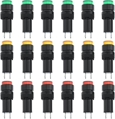 ECSiNG 18PCS 10mm LED Power Indicator Lights DC 12V Red Green Yellow Panel Mount