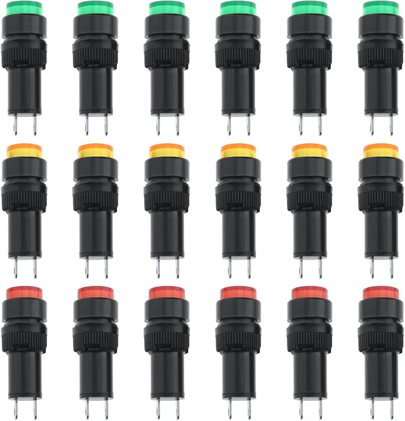 ECSiNG 18PCS 10mm LED Power Indicator Lights DC 12V Red Green Yellow Panel Mount