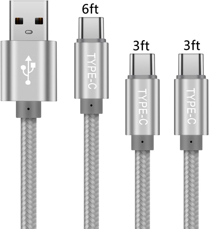 USB Type C Cable,USB C to USB A Charger(3-Pack, 3.3ft x 2,6.6ft)Nylon Braided Fast Charging Cord for samsung Galaxy Note 8 S9 S8 Plus,LG G5 G6 V20 V30,Google pixel 2 xl,Nexus 6P 5X,HTC 10 U11(Grey)