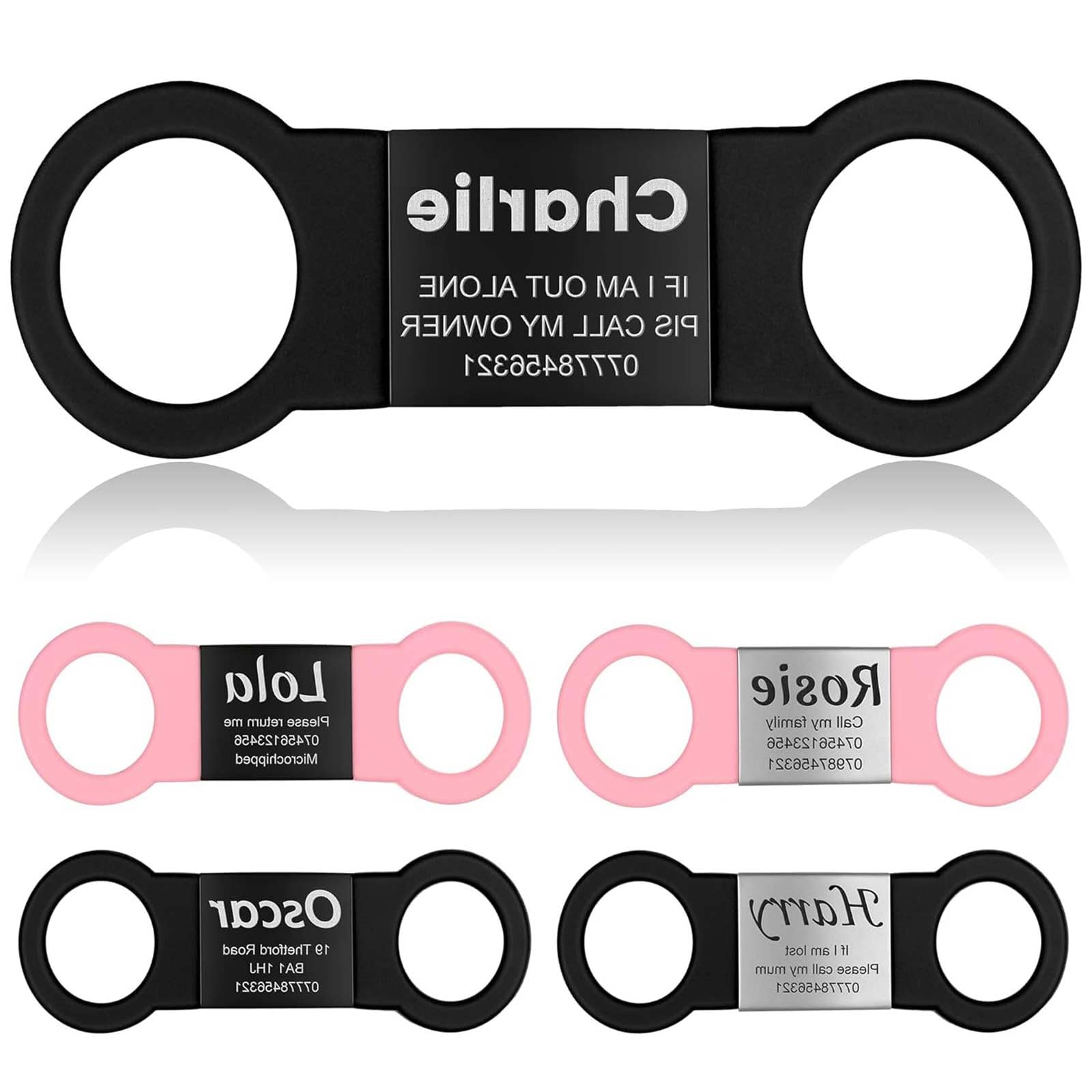 Silent Dog tag for Dogs and Cats - Silent Slide on Dog Name Tags with 4 Lines Text Engraved - Silent Dog tag for Collar No Jingling（Not Supporting Personalized Customization）