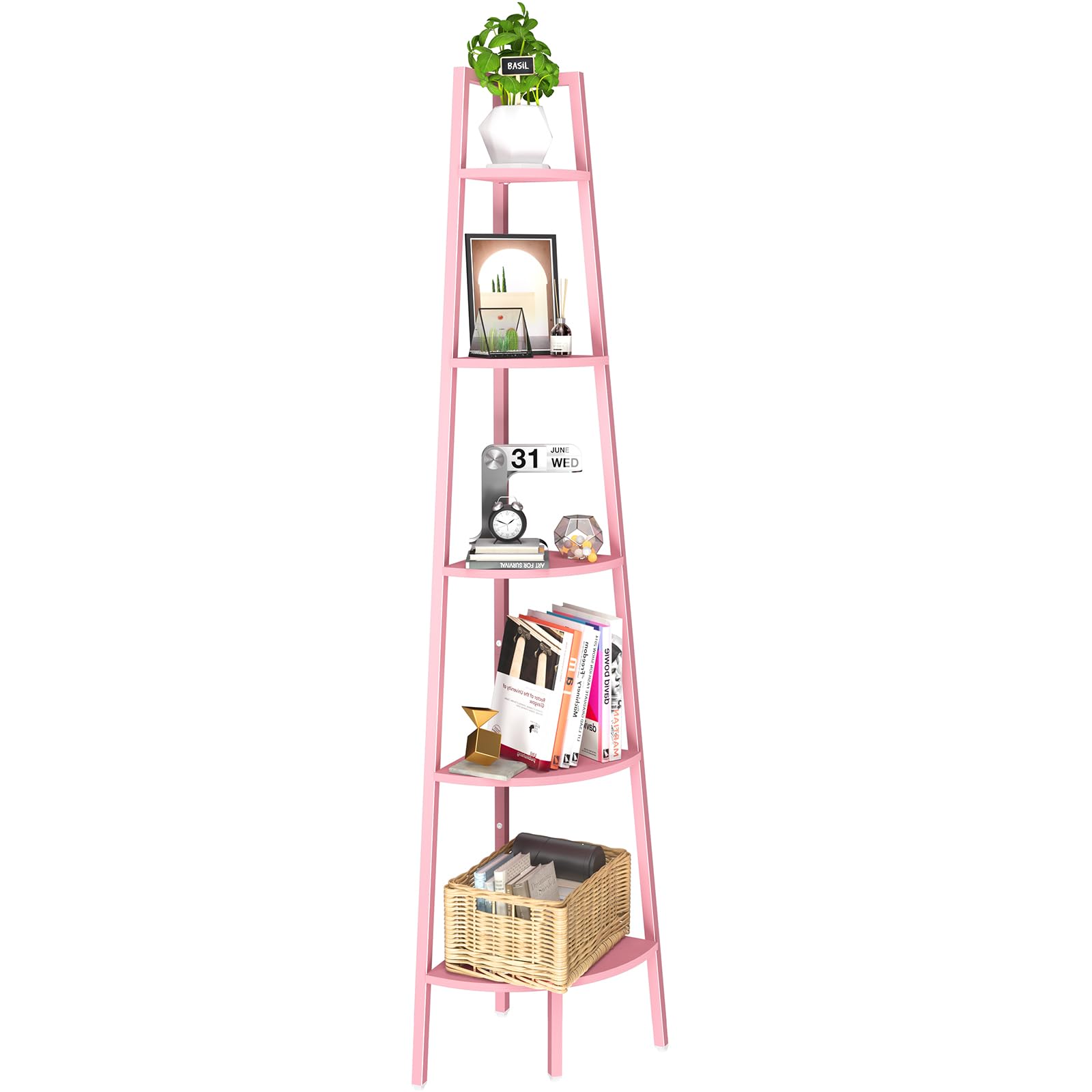 Photo 1 of Yoobure Corner Shelf, 5-Tier Corner Bookshelf with Metal Frame, Ladder Corner Shelves Display Shelf for Bedroom Living Room, Tall Corner Bookcase Corner Plant Stand, Wood Small Corner Shelf Stand Home