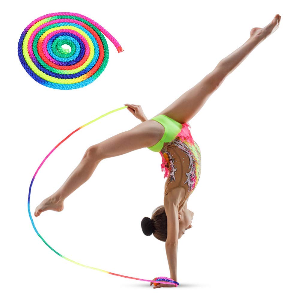 Gymnastics Arts Rope, Jump Ropes with Rainbow Color, Used for Official Rhythmic Gymnastics Rope Competition, Fitness Sports Training, Artistic Rope Training, Fits for Adult and Child, 2.8m/110inch