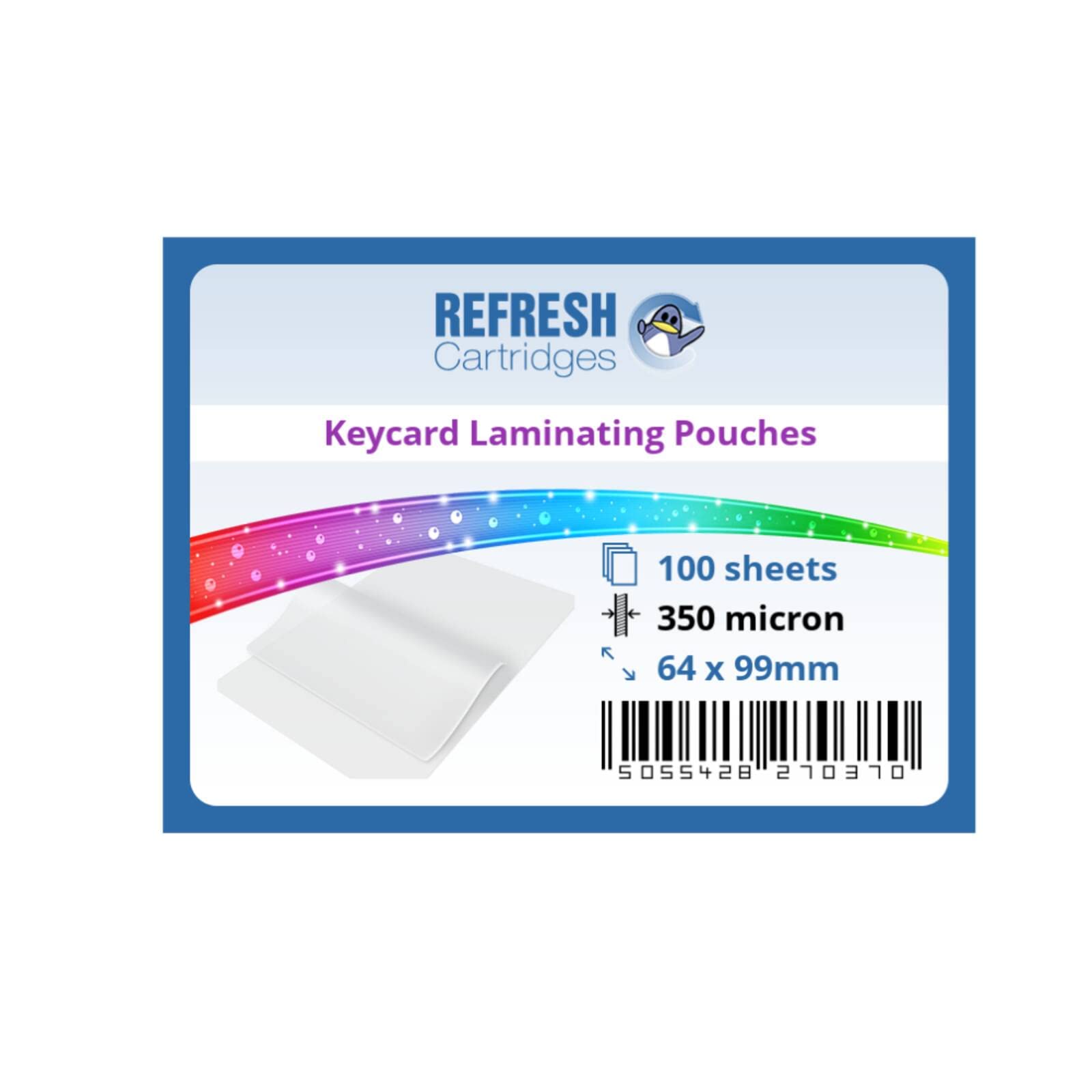Refresh Cartridges Laminating Pouches Keycard Size (64x99mm) 350 Micron - Pack of 100 Sheets (Glossy)