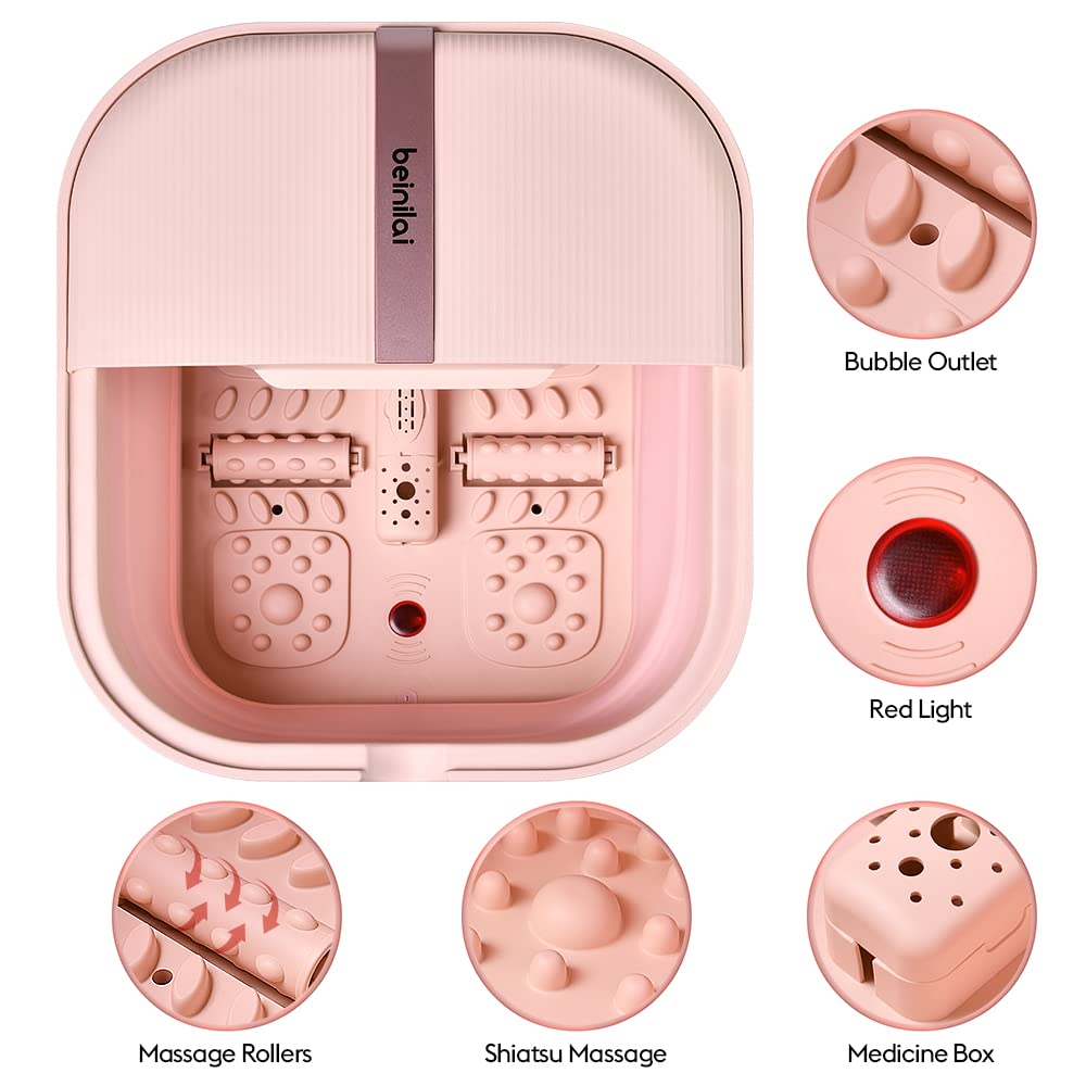 Beinilai Collapsible Foot Spa With Digital Display | Heated, Bubbles, Massage Rollers, Timer (35-48°C)