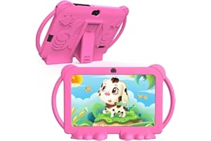 HOTTABLET Kids Tablet 7 inch Android 12, 4GB RAM 32GB ROM, 512GB Expandsion, with Parental Control, WiFi, Bluetooth, Dual Camera with Silicone Case, 1PCS(Pink)