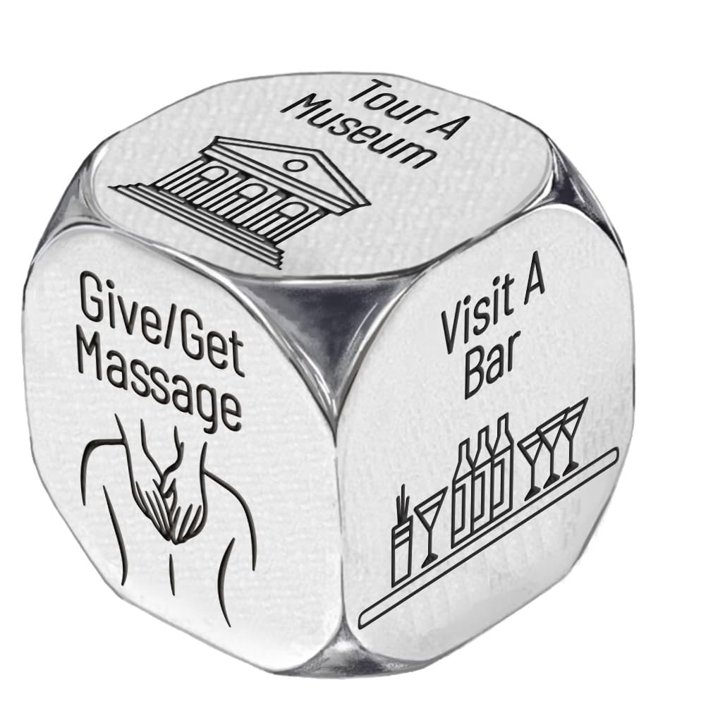 UNICRAFTALE 1Set Get-together Activity Dice Stainless Steel Party Decision Wedding Gifts Funny Dice with Gifts Box for Husband Wife Friend Valentines Day Gifts