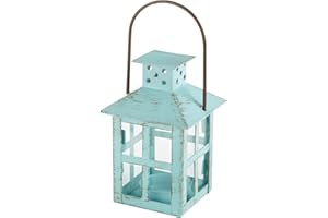 Kate Aspen, Distressed Metal Vintage Decorative Mini Lantern, Centerpiece, Party Favor, 2.5 x 2.5 x 6.5, Blue